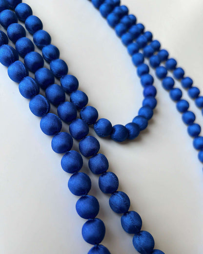 Plain Silk Wrapped Bead Necklace / Cobalt Blue / 110cm / 44in