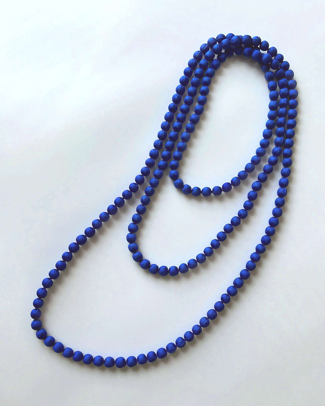 Plain Silk Wrapped Bead Necklace / Cobalt Blue / 110cm / 44in