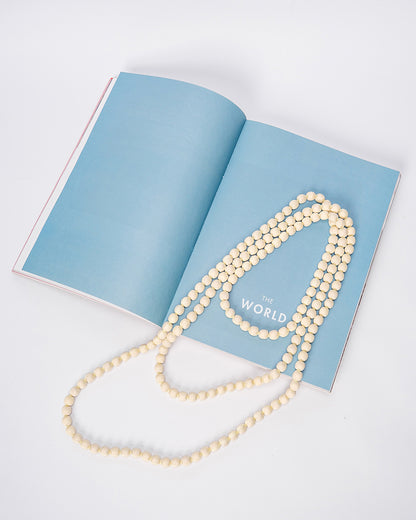 Plain Silk Wrapped Bead Necklace / Ivory / 110cm / 44in