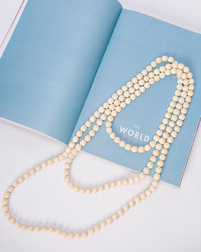 Plain Silk Wrapped Bead Necklace / Ivory / 110cm / 44in