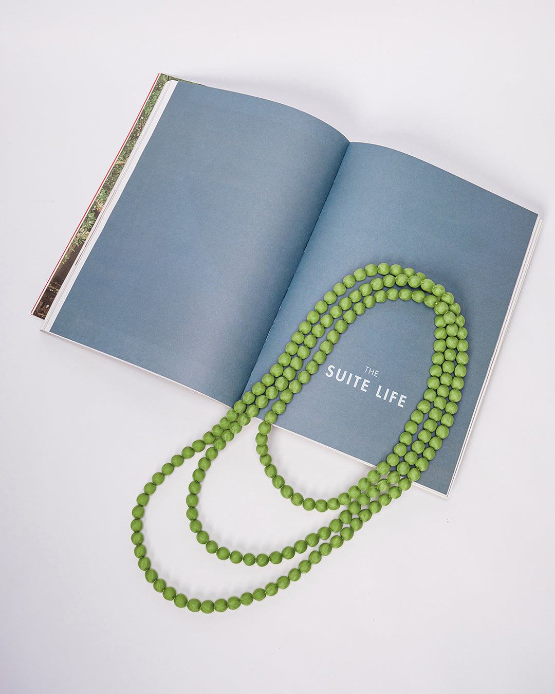 Plain Silk Wrapped Bead Necklace / Green / 110cm / 44in
