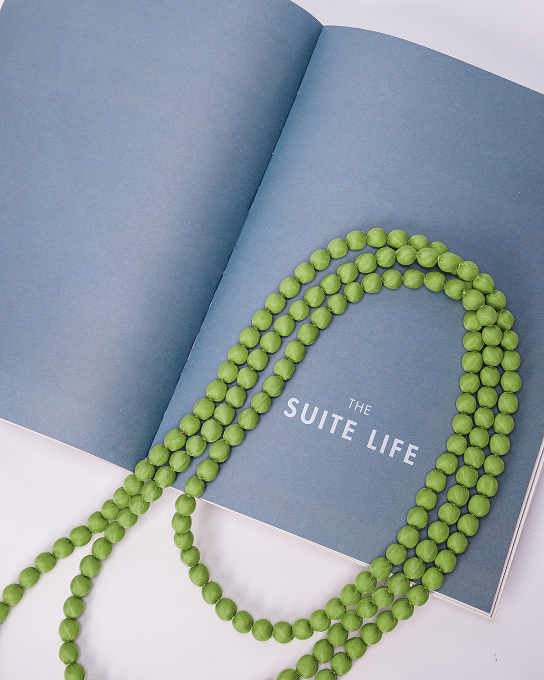 Plain Silk Wrapped Bead Necklace / Green / 110cm / 44in