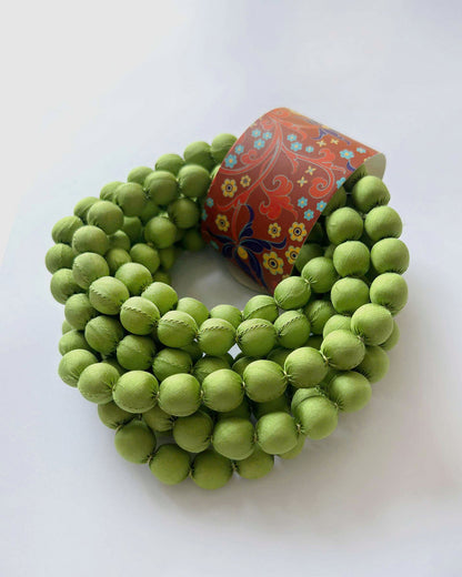 Plain Silk Wrapped Bead Necklace / Green / 110cm / 44in