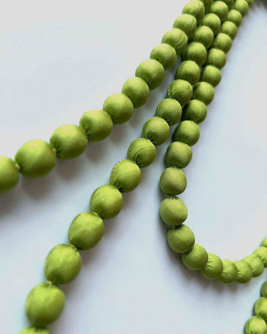 Plain Silk Wrapped Bead Necklace / Green / 110cm / 44in