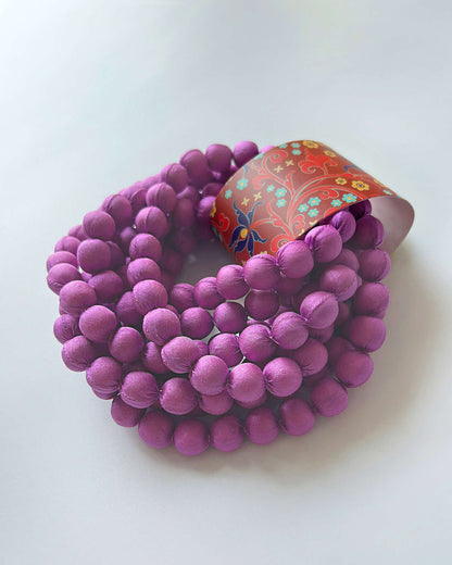 Plain Silk Wrapped Bead Necklace / Purple / 110cm / 44in
