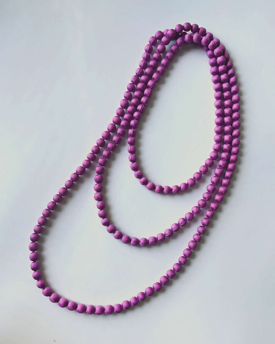 Plain Silk Wrapped Bead Necklace / Purple / 110cm / 44in