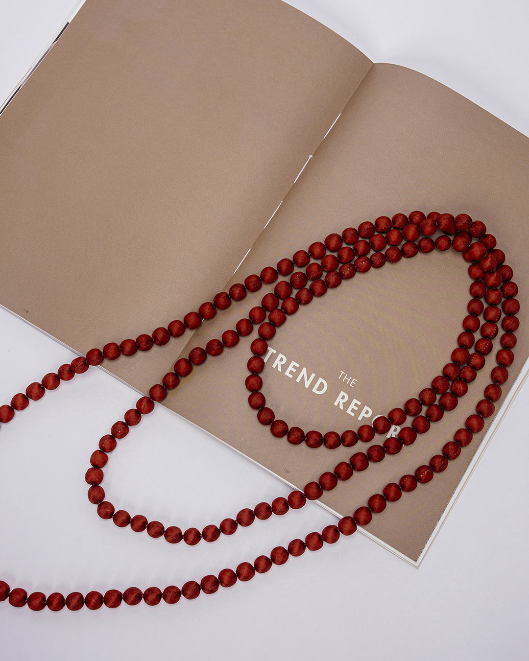 Plain Silk Wrapped Bead Necklace / Dark Red / 110cm / 44in