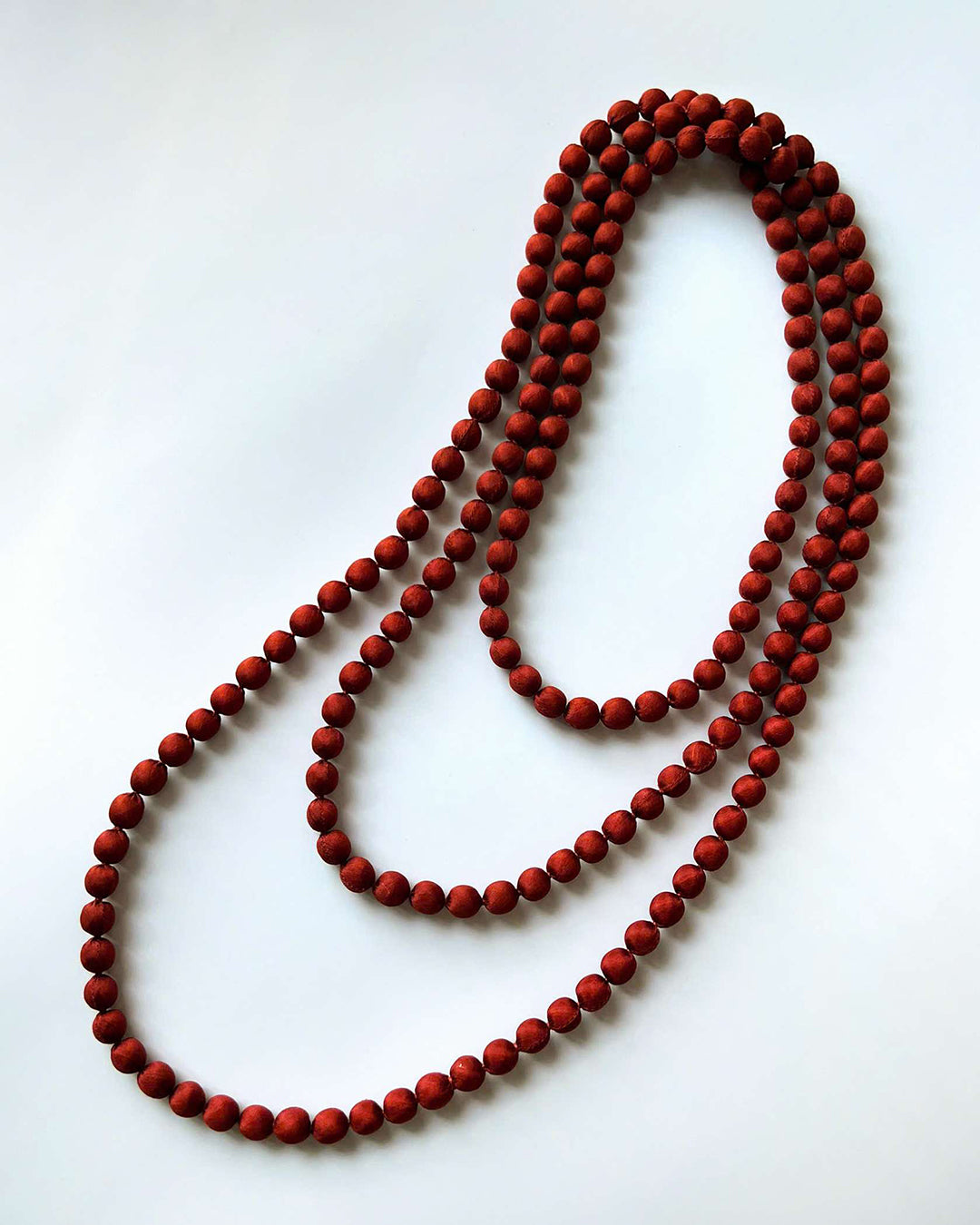 Plain Silk Wrapped Bead Necklace / Dark Red / 110cm / 44in