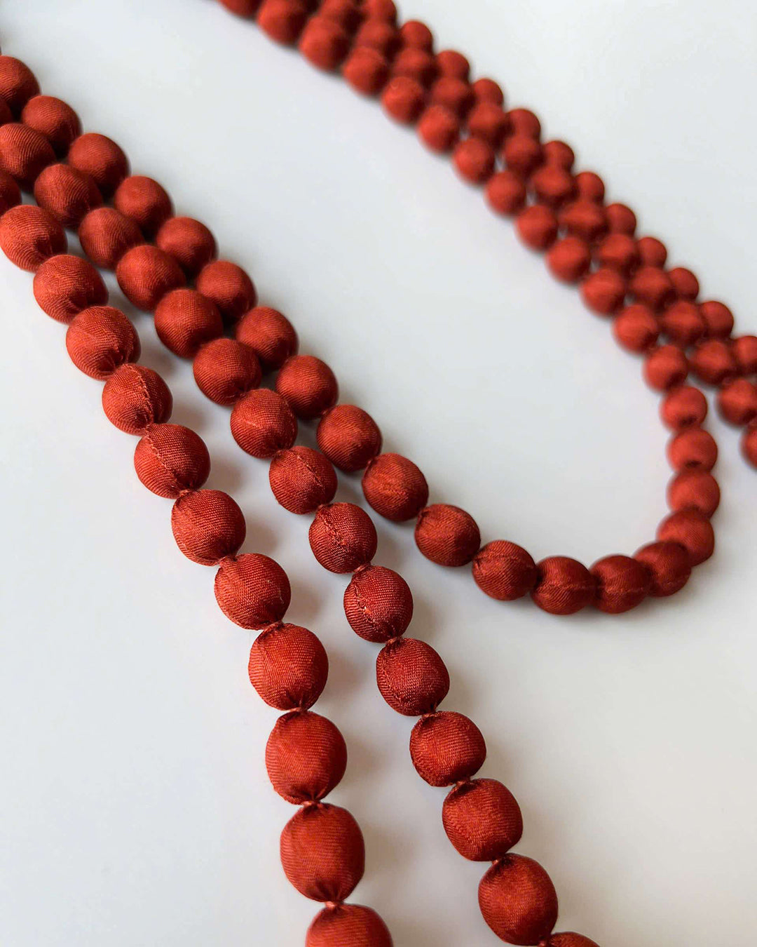 Plain Silk Wrapped Bead Necklace / Dark Red / 110cm / 44in
