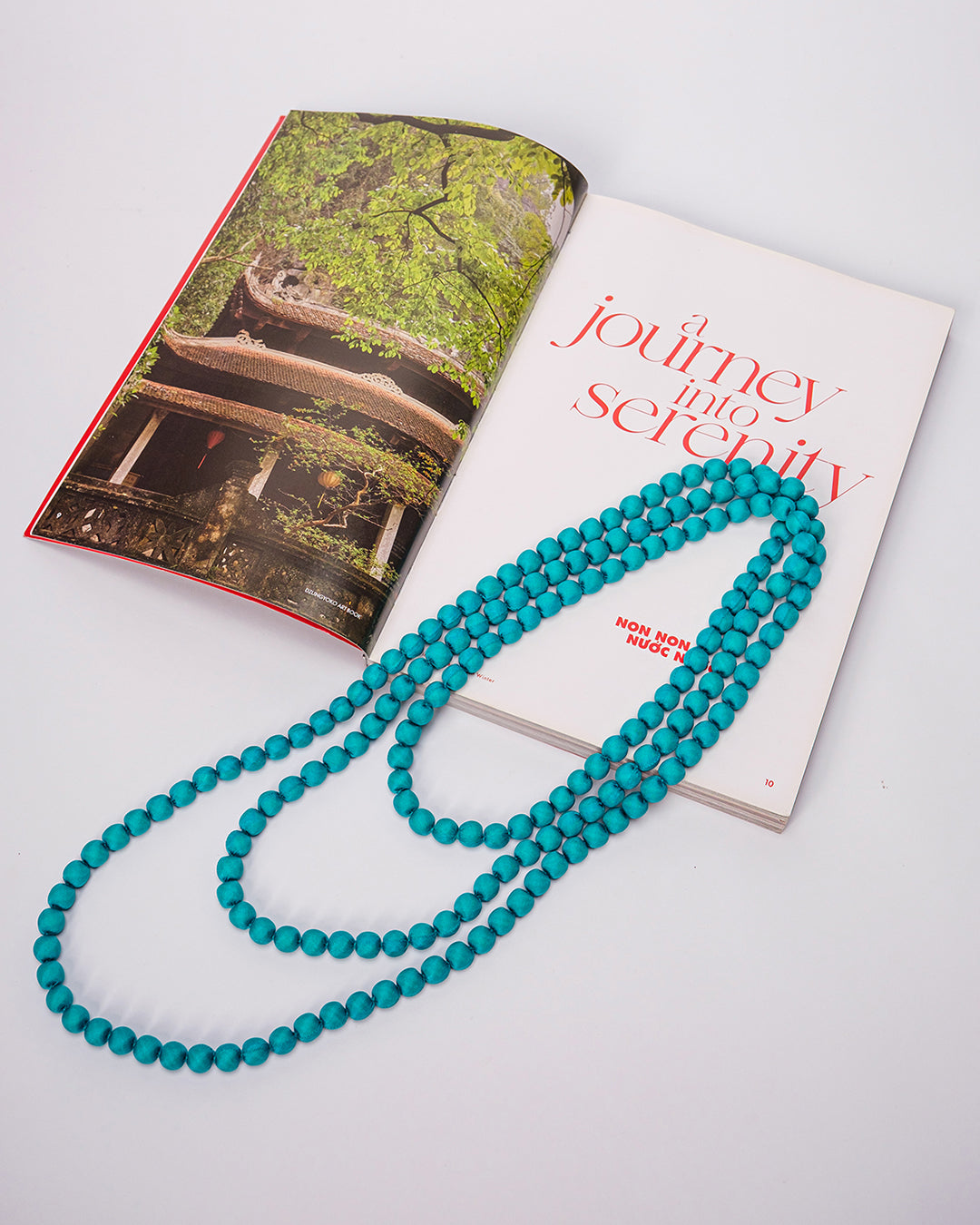 Plain Silk Wrapped Bead Necklace / Turquoise / 110cm / 44in