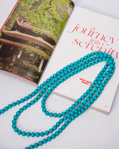 Plain Silk Wrapped Bead Necklace / Turquoise / 110cm / 44in