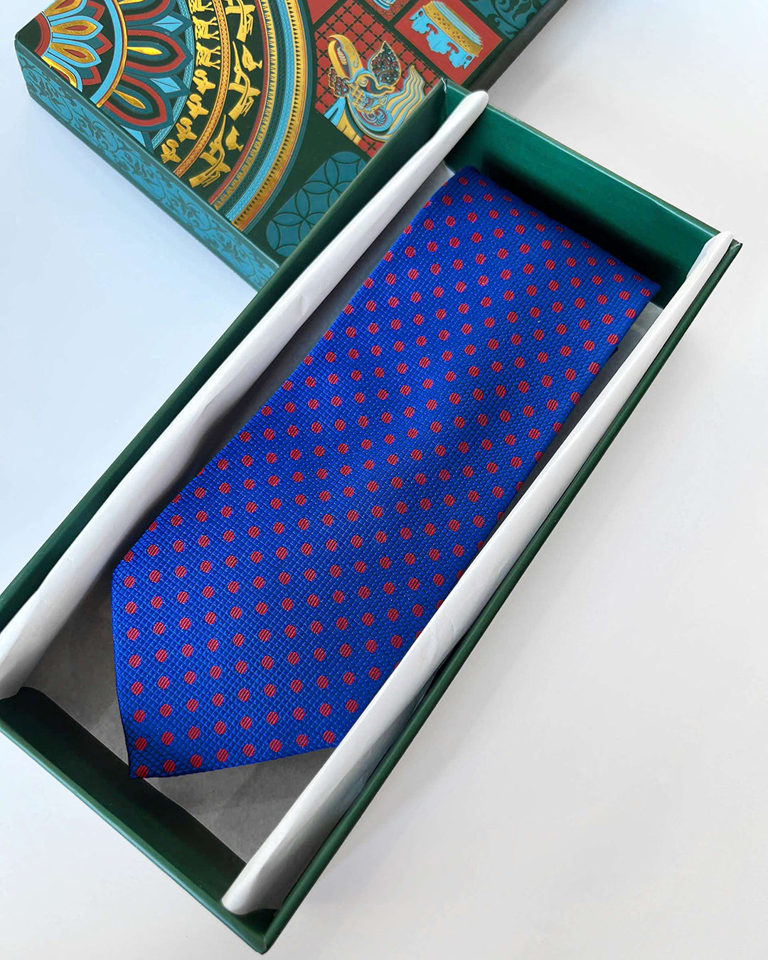 Polka Dot Silk Necktie / Blue & Red / Band 8cm / 3.2in