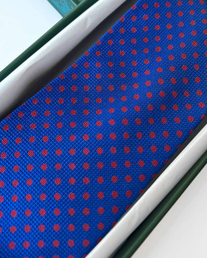 Polka Dot Silk Necktie / Blue & Red / Band 8cm / 3.2in