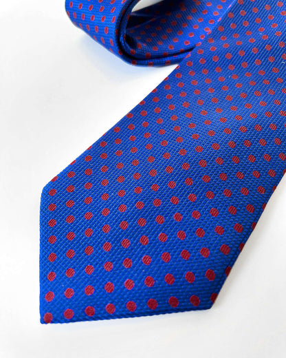 Polka Dot Silk Necktie / Blue & Red / Band 8cm / 3.2in