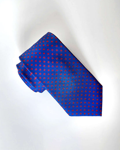 Polka Dot Silk Necktie / Blue & Red / Band 8cm / 3.2in