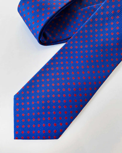 Polka Dot Silk Necktie / Blue & Red / Band 8cm / 3.2in