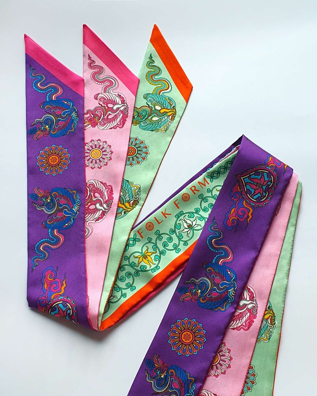 Phoenix Dance Silk Skinny Scarf / 6x106cm / 2.4x44in