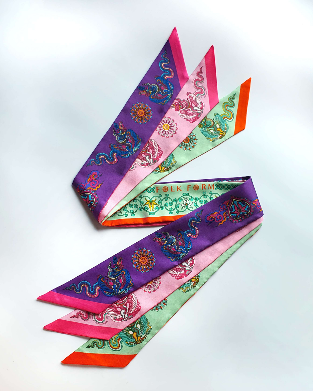 Phoenix Dance Silk Skinny Scarf / 6x106cm / 2.4x44in