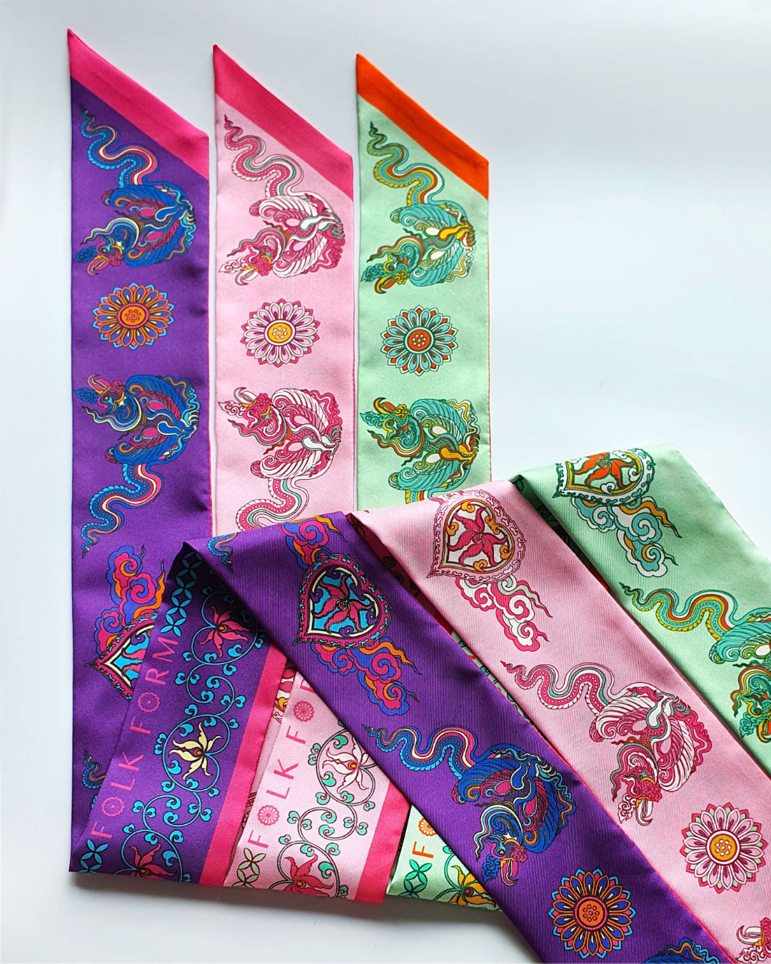 Phoenix Dance Silk Skinny Scarf / 6x106cm / 2.4x44in