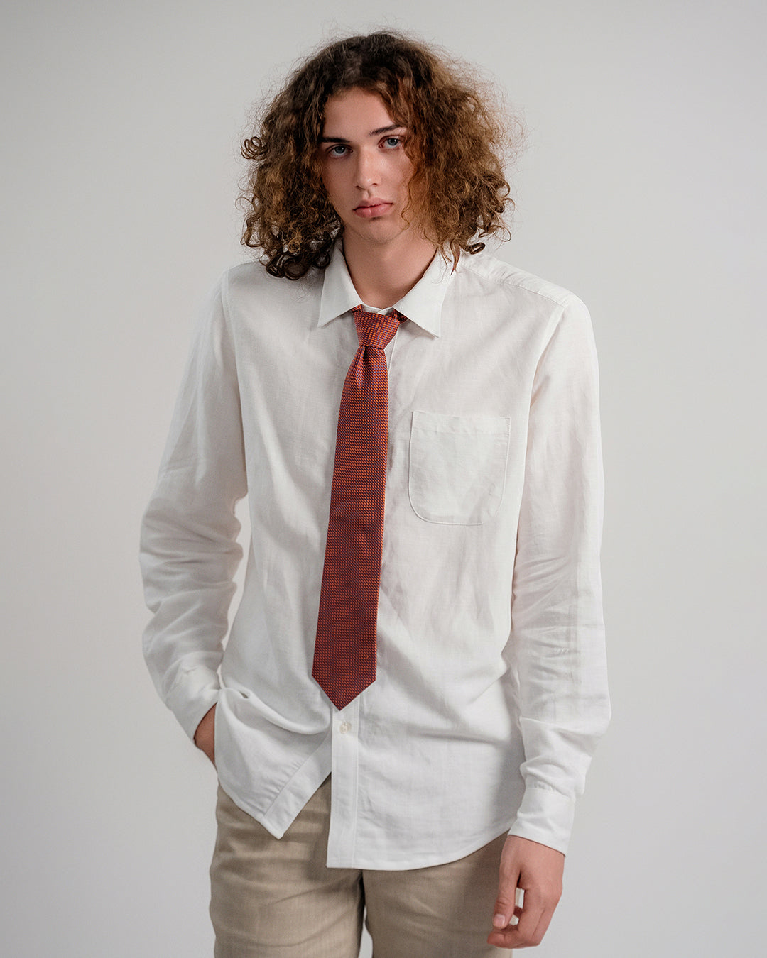 T-Pattern Silk Necktie / Brick Red / Band 8cm / 3.2in