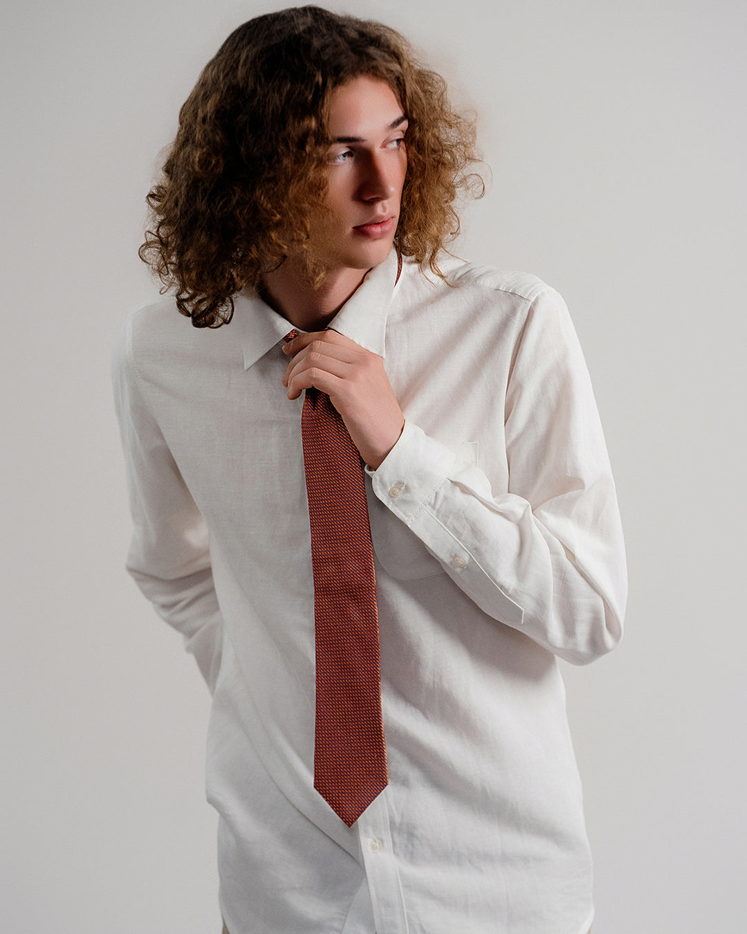 T-Pattern Silk Necktie / Brick Red / Band 8cm / 3.2in