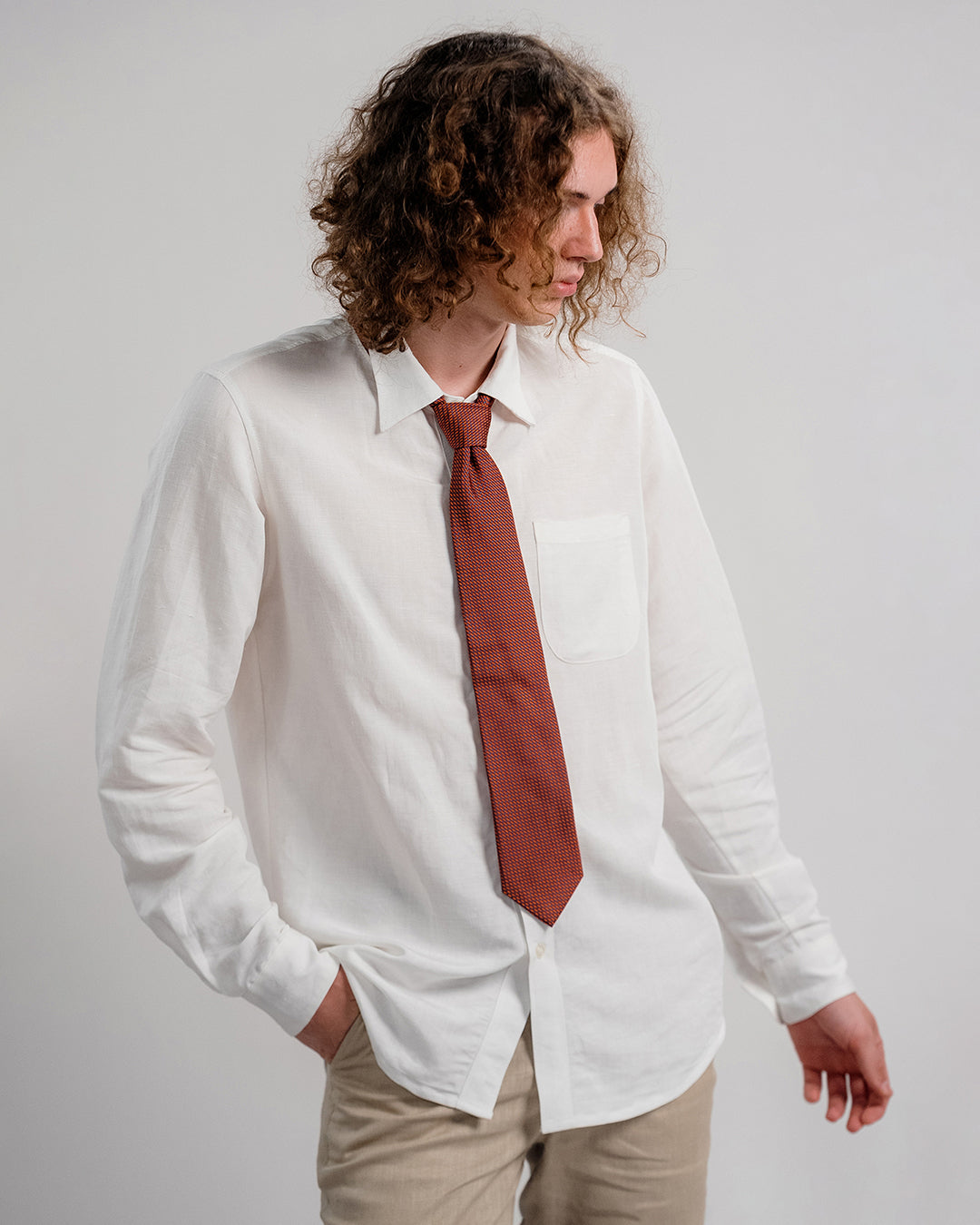 T-Pattern Silk Necktie / Brick Red / Band 8cm / 3.2in