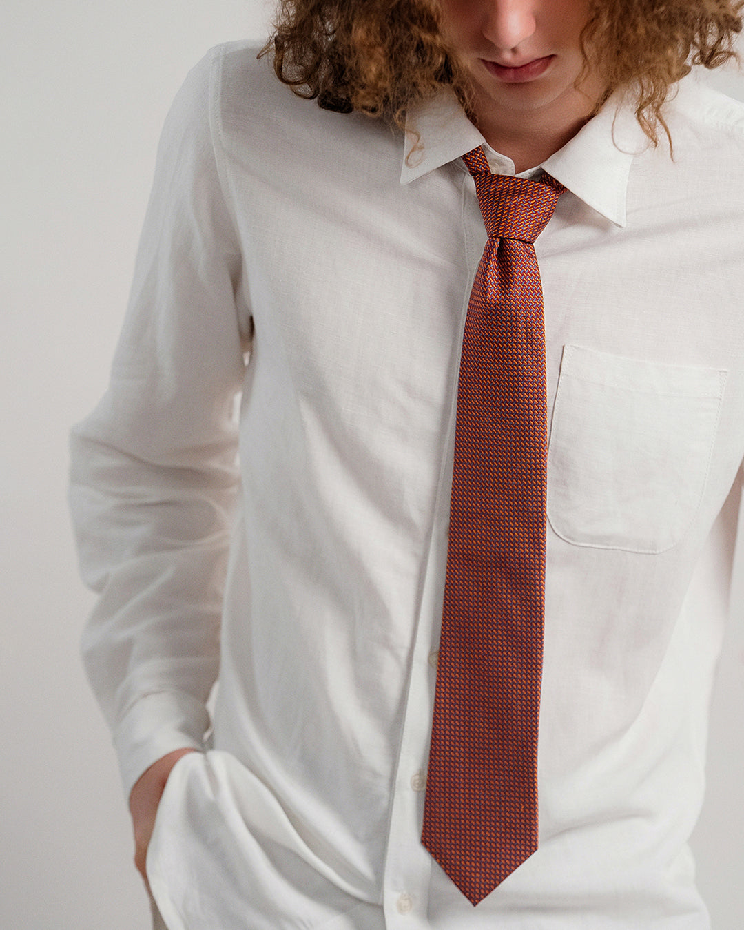 T-Pattern Silk Necktie / Brick Red / Band 8cm / 3.2in