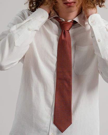 T-Pattern Silk Necktie / Brick Red / Band 8cm / 3.2in