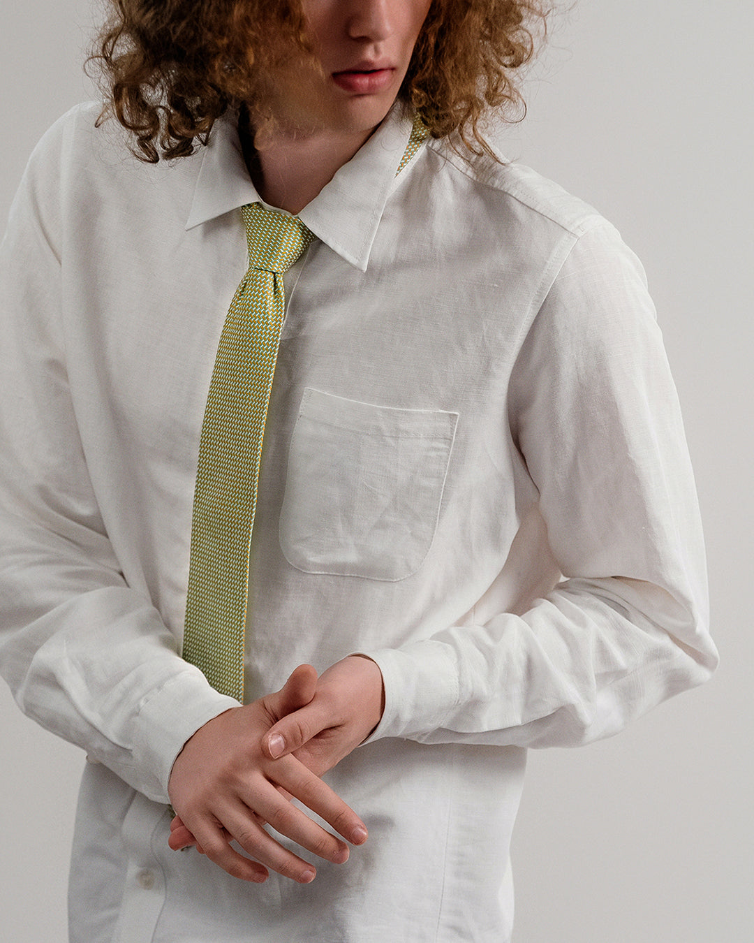 T-Pattern Silk Necktie / Lime Yellow / Band 8cm / 3.2in