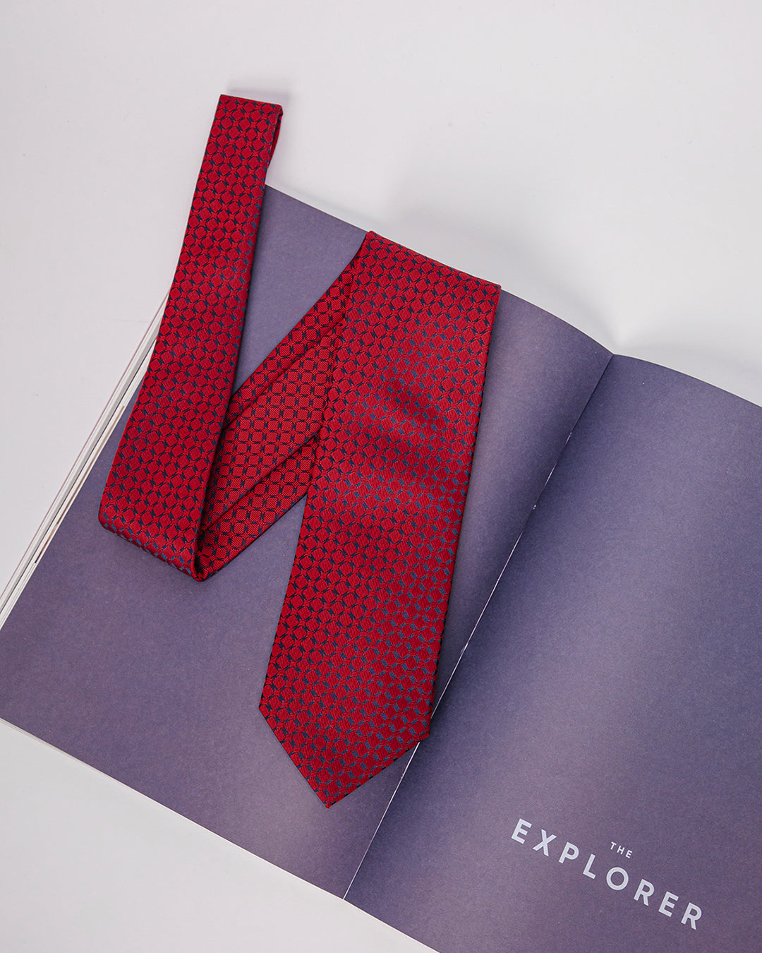 Windowpane Silk Necktie / Red / Band 8cm / 3.2in