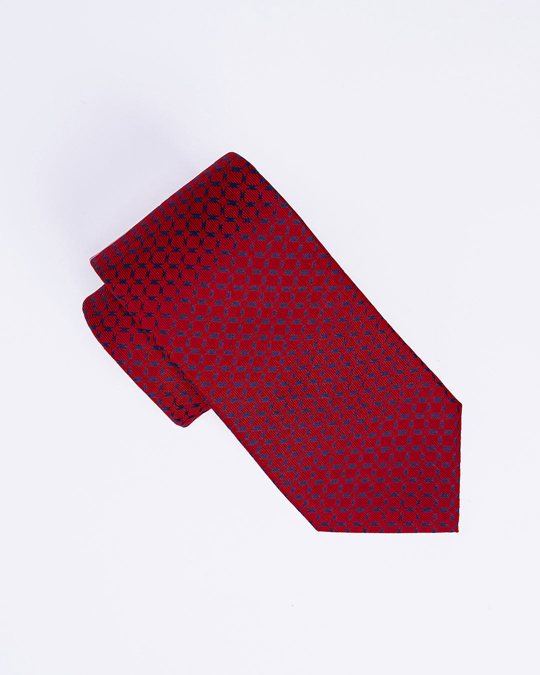 Windowpane Silk Necktie / Red / Band 8cm / 3.2in