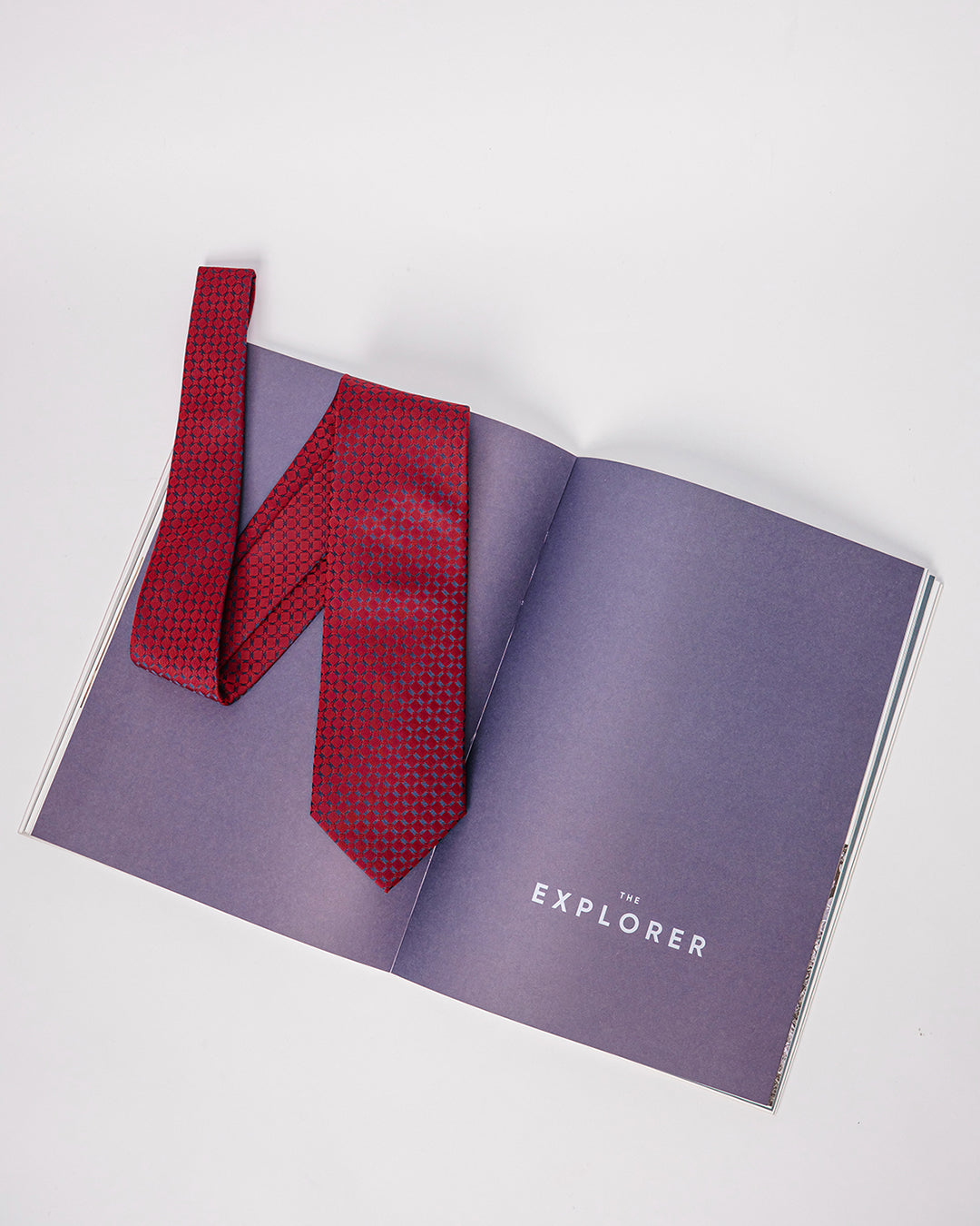 Windowpane Silk Necktie / Red / Band 8cm / 3.2in