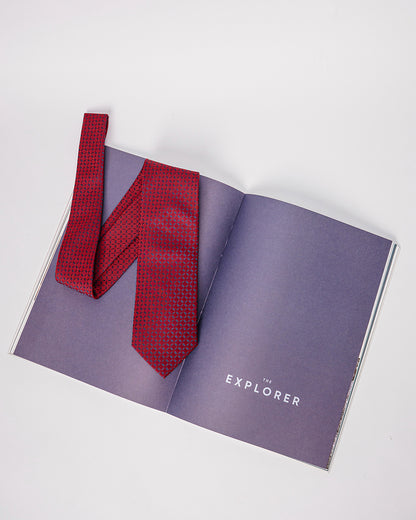 Windowpane Silk Necktie / Red / Band 8cm / 3.2in