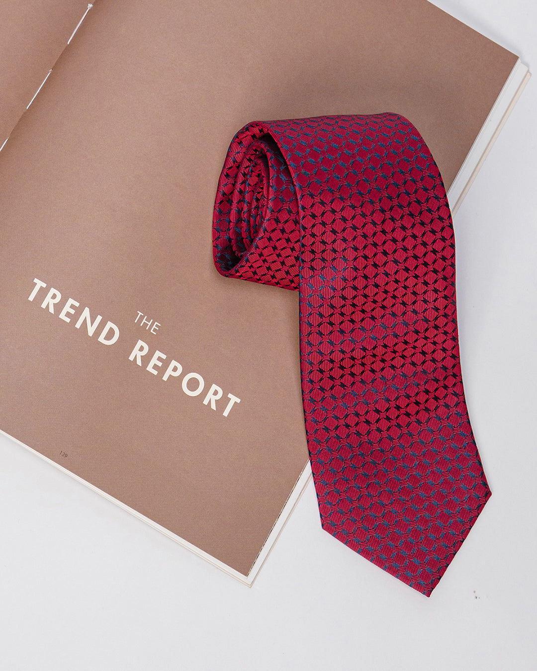 Windowpane Silk Necktie / Red / Band 8cm / 3.2in