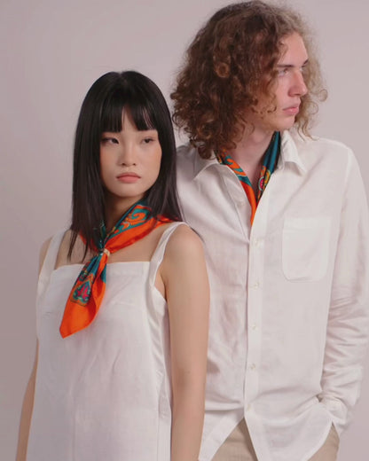 Legacy Gift Set for Mom / Dragon Dreams Silk Scarf / Orange & Dark Green / 26x26in / 65x65cm