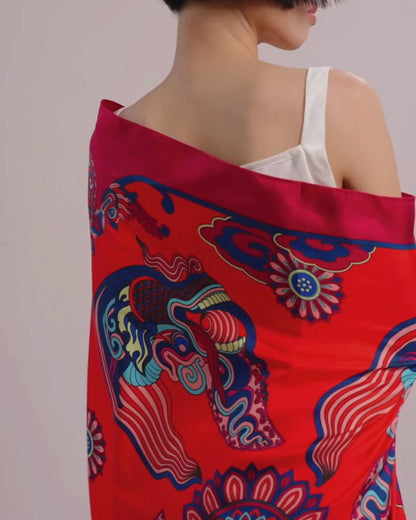 Legacy Gift Set for Mom / Dragon Dreams Silk Scarf / Red / 26x26in / 65x65cm
